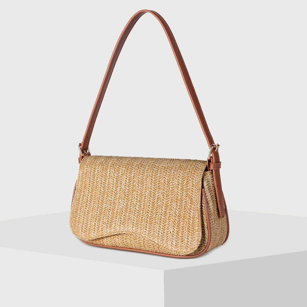 Polyester Material Women's Polyester Solid Color Basic Square Flip Cover Straw Bag