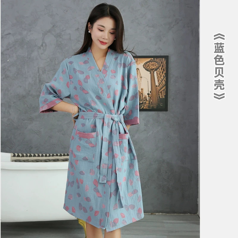 Cotton gauze summer bathrobe, thin pijama for beloved
