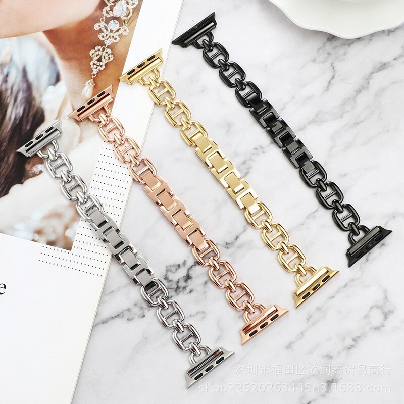 Suitable for Iwatchs11 Watch Strap, Apple Watch 10987654 Generation Se Japanese-Style Buckle Steel Strap, Creative Metal Wristband