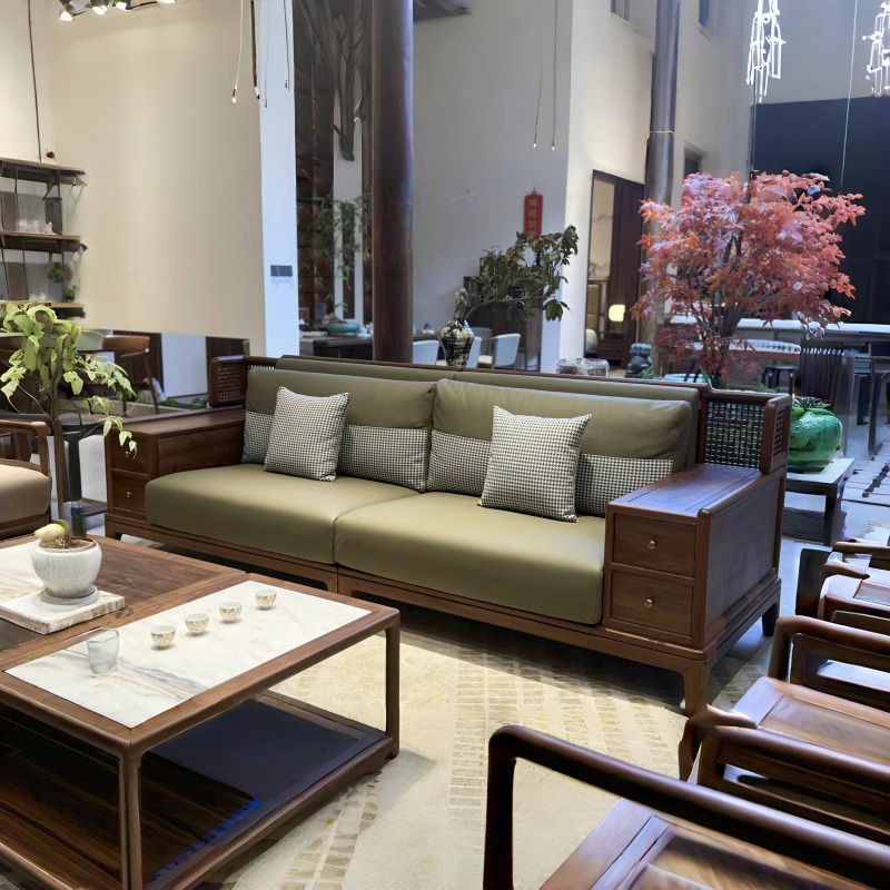 North American Black Walnut New Chinese Style Solid Wood Sofa Combination New Luxury Simple Large Apartment Sofa Villa Living Room Furniture