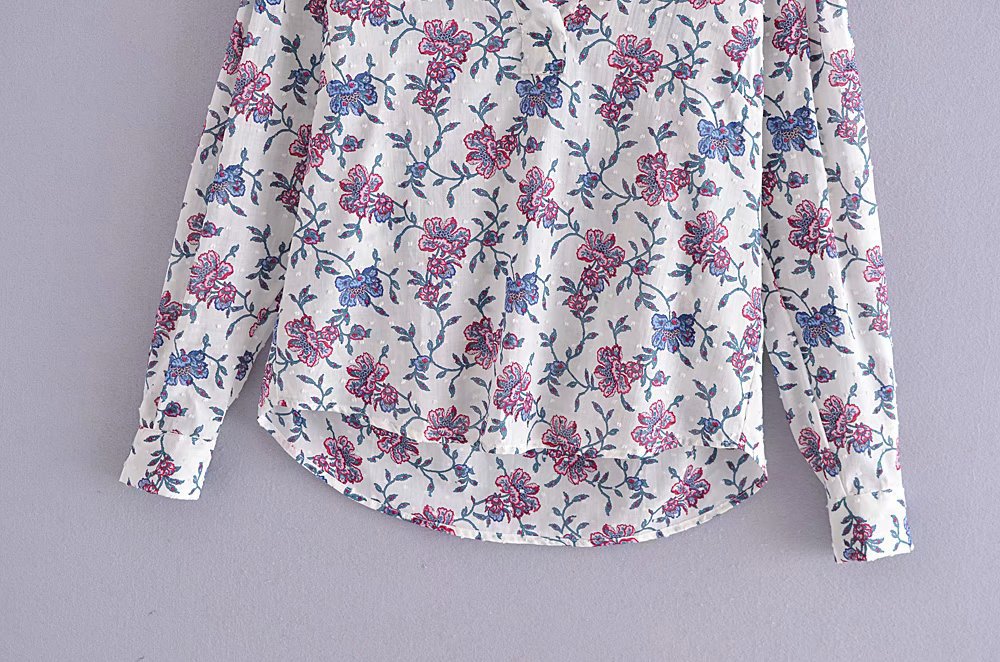 women s V-neck floral print loose long-sleeved shirt nihaostyles wholesale clothing NSAM81000