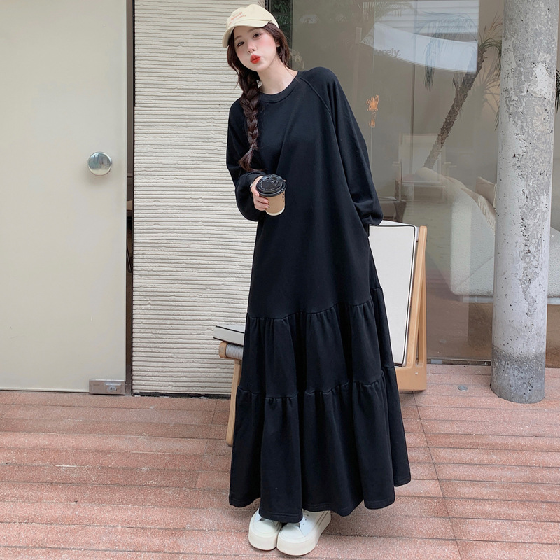 57021 # 2024 New Autum Style/Niche Design Long Spliced ​​Ruffle Skirt Sweatshirt Dress for Women