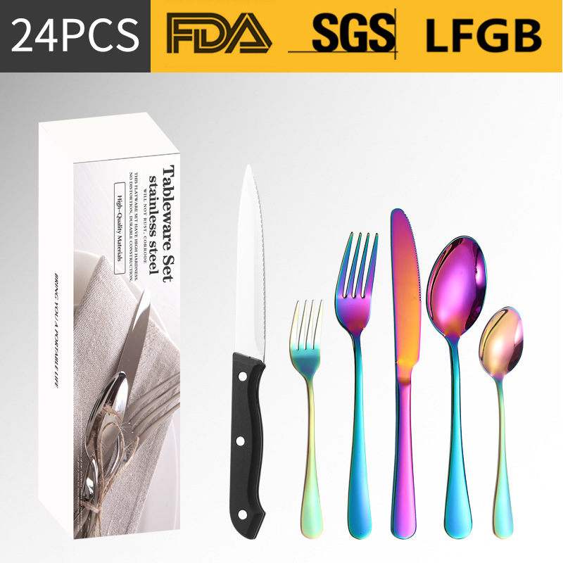 Amazon vajilla de acero inoxidable 24/48/60 traje 1010 cuchillo de carne cuchillo de comida occidental tenedor cuchara de postre cuchara tenedor traje