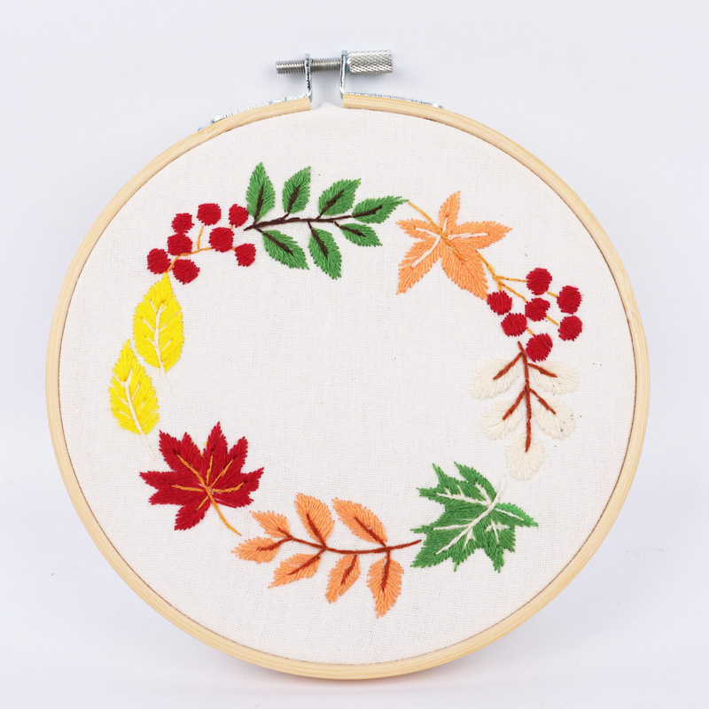 Flor y hoja hermosa tela hecha a mano DIY novato bordado europeo flores y plantas material paquete kit costura traje lavanda