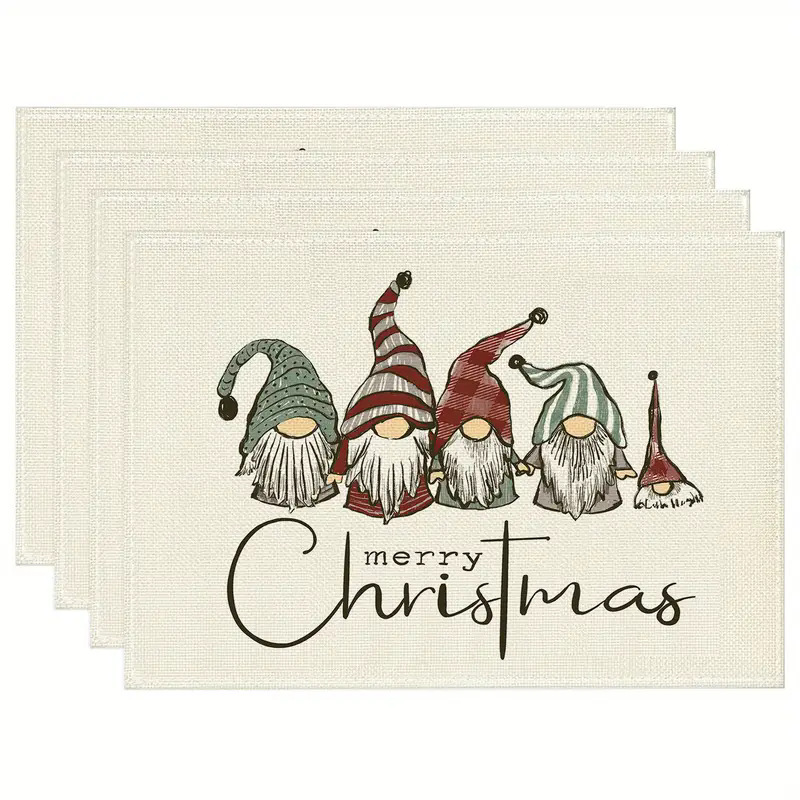 Manteles individuales navideños de lino estampado, decoración de mesa resistente al calor