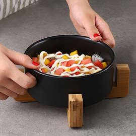北欧哑光陶瓷水果沙拉碗汤碗料理碗甜品碗创意果盘客厅家用带木架