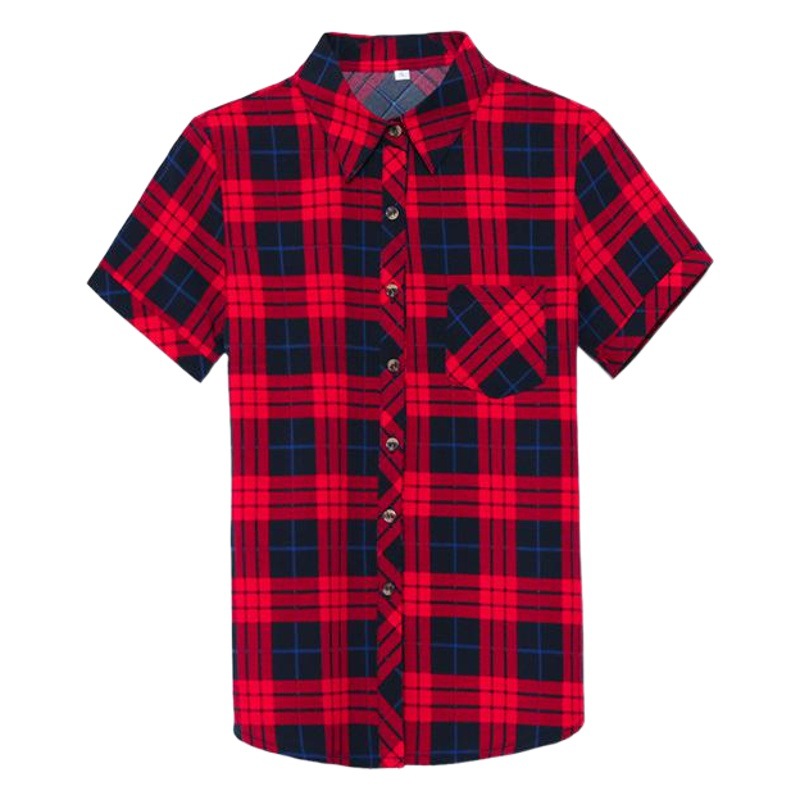 Camisa a cuadros manga corta para mujer 2020 Verano nuevo estilo coreano camisa casual fresca elegante Top para mujer