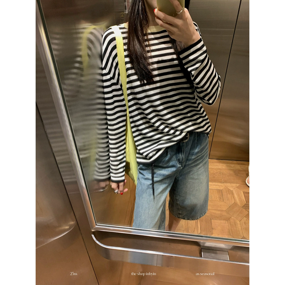 Yi Eo inbyin контрастный цвет с круглым вырезом в полоску вязаный свитер 2025 летняя женская повседневная дикая рубашка с длинными рукавами