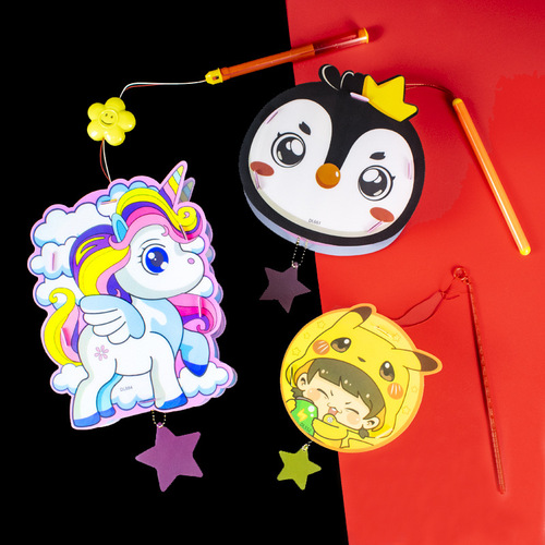 Mid-Autumn Festival Children's Handheld Light-Up Lantern Music Cartoon Animation Lantern DIY Material Kit Lantern Toy Wholesale