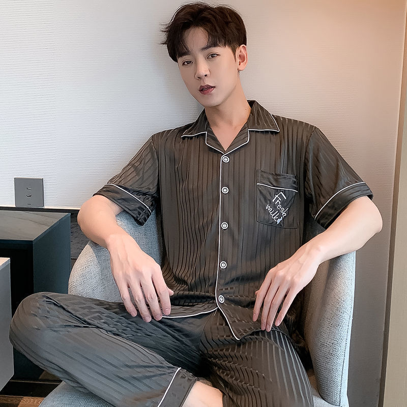 100% pijamas de algodón para hombres de verano de manga larga y corta para hombres delgados jóvenes y de mediana edad más el tamaño de primavera y otoño traje de uso en el hogar