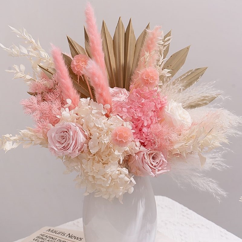 Bouquet de fleurs séchées rose éternelle et gypsophile déco_voghion.com