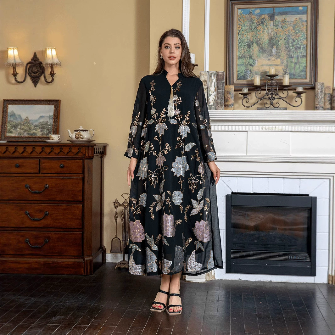 Хит продаж: модная абайя с бахромой для мусульманок, трансграничный арабский/ближневосточный стиль, платье из Саудовской Аравии/Дубая