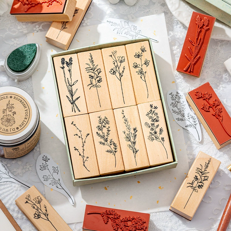Коллекция цветов и растений деревянная коробочная печать креативная свежая растительная цветочная ручная печать