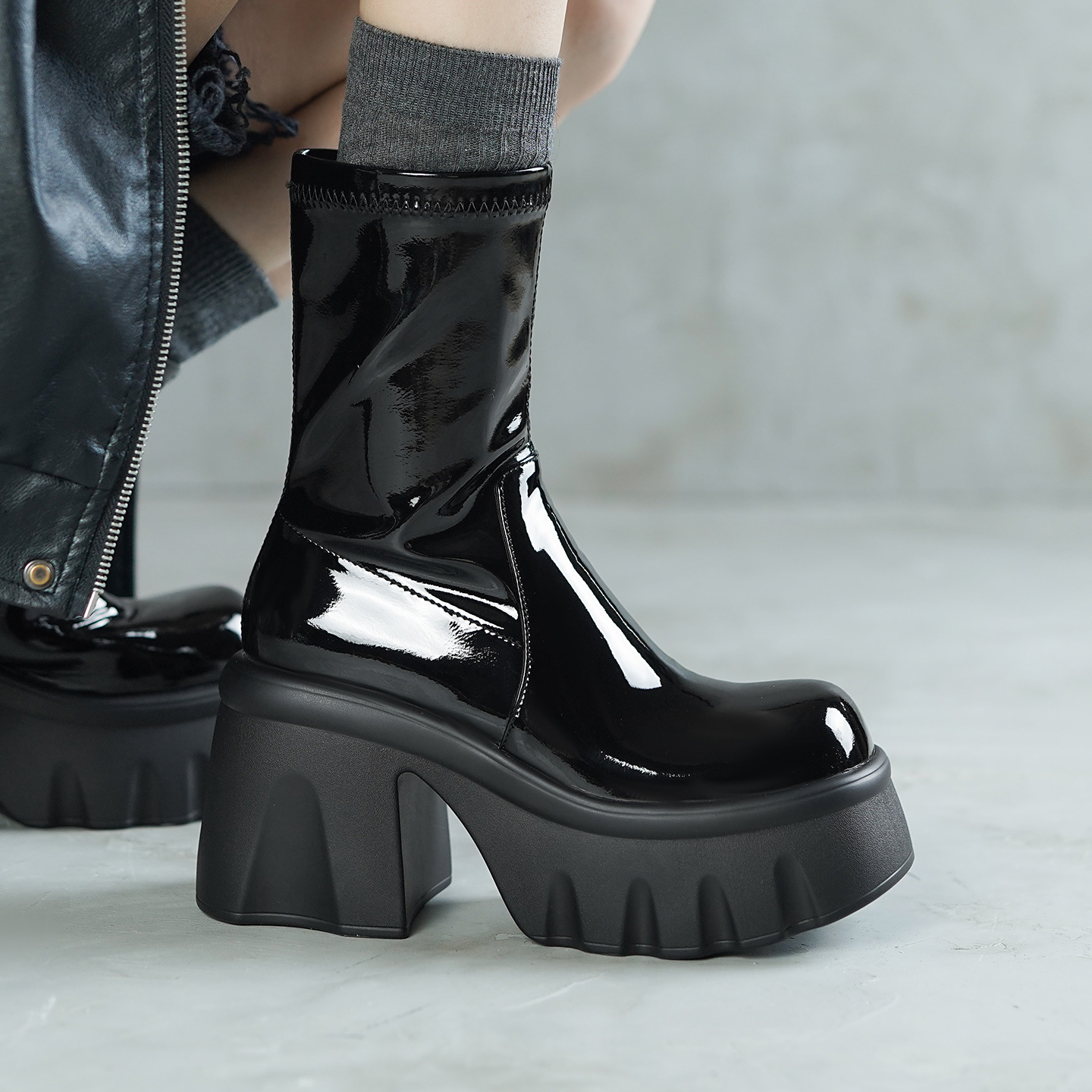 Boot nữ cổ thấp cao gót 10cm da thật đế dày tăng chiều cao mùa thu đông — Lớp lót bằng da bò, Lớp lót bằng da sáng chế
