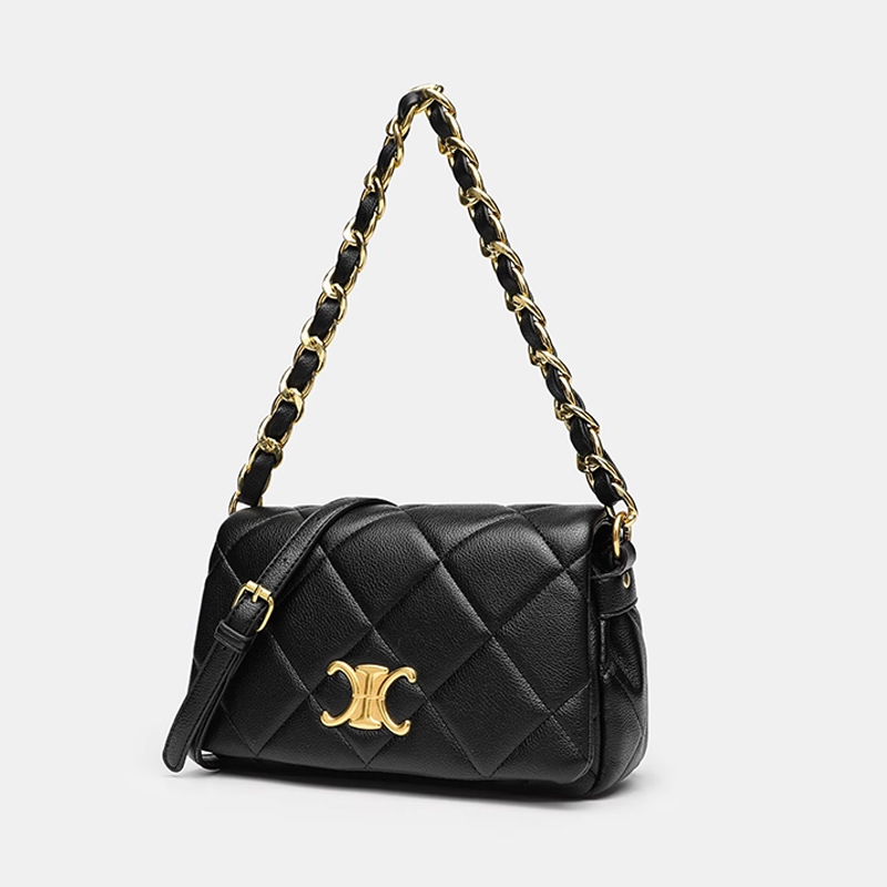 Diamond Quilted Chain Genuine Leather Small Square Bag For Women, Versatile Large Capacity Shoulder Crossbody Bag, European And American Retro Style Clasp Handbag