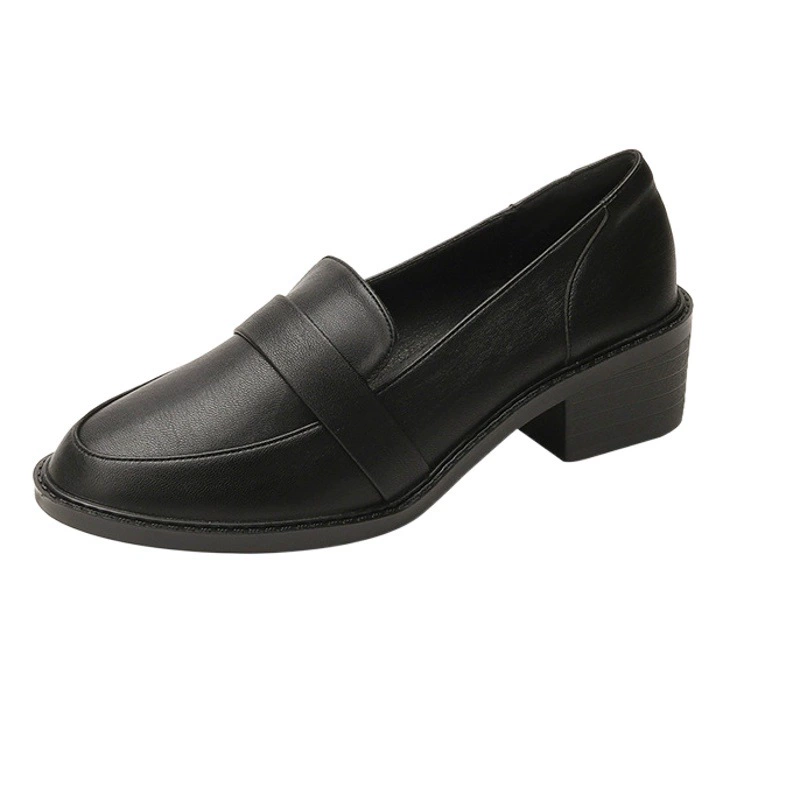Женские кожаные туфли в британском стиле из натуральной кожи, осень 2025, новые универсальные черные лоферы на среднем каблуке для работы.