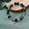 S057-Jade Broken Dark Green Butterfly Double Tassel Bracelet #SZ484