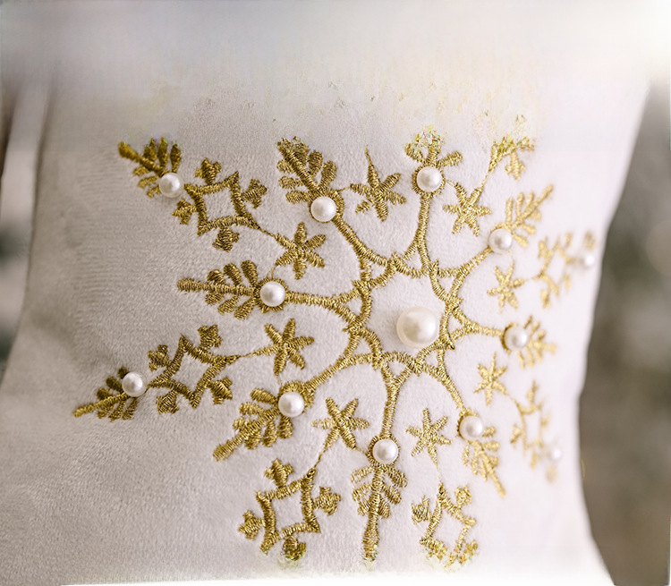 Julesok med perle snefnug flonel julepynt gave sokker til jul_voghion.com