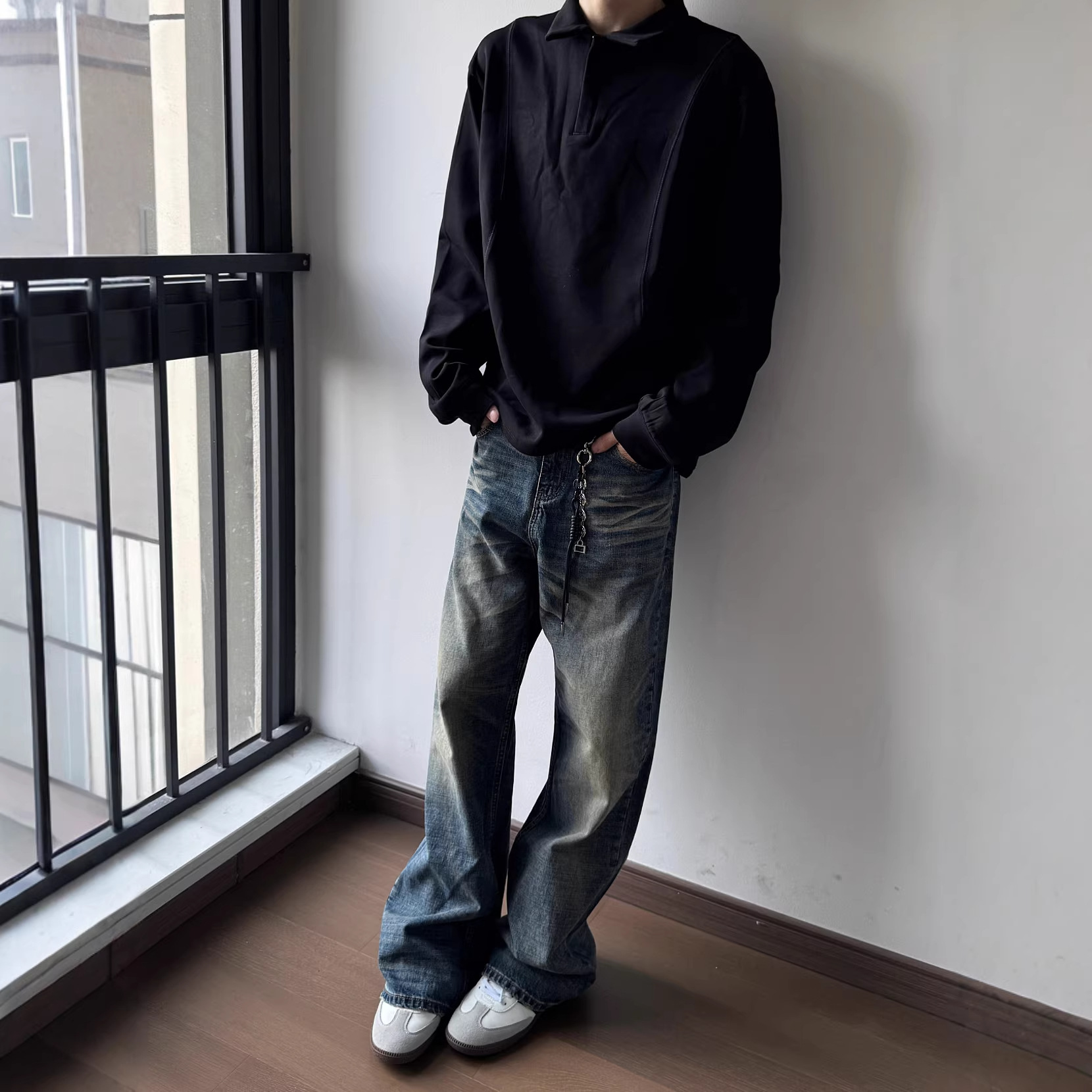 Men's Vintage Washed Straight-Leg Jeans – Relaxed Fit, Clean Aesthetic, Distressed Hem For Urban Streetwear_mkmklike.com