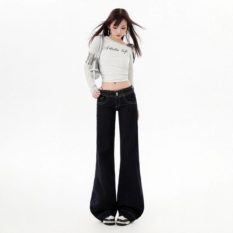 Trendy low-waist flared jeans for women, 2026 autumn new collection, loose fit, not clingy, slimming, versatile, original color flared pants Trendy low-waist flared jeans for women, 2026 autumn new collection, loose fit, not clingy, slimming, versatile, original color flared pants