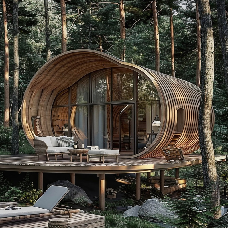 Casa de madera de modelado móvil al aire libre Bosque idílico Villa de lujo de vacaciones punto escénico de tarjetas de perforación en línea característica casa de madera