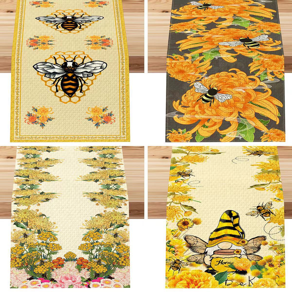 Nuevo transfronterizo impresión digital bandera de mesa Amazon patrón de abeja nórdica anticontaminante aislamiento térmico decoración de mesa de comedor