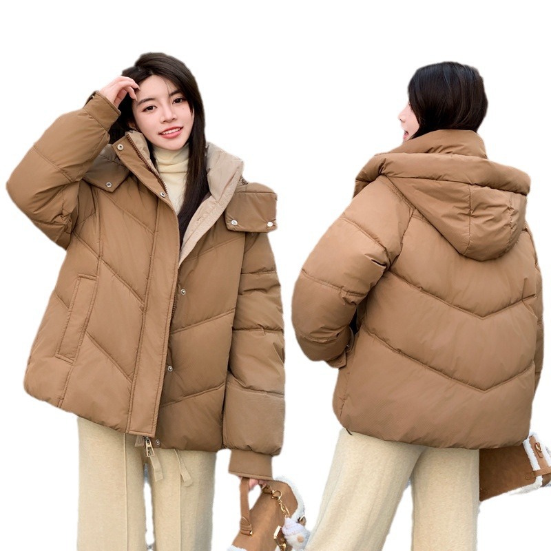 Chaqueta de algodón de pluma para mujeres 2024 invierno nuevo estilo holgado versátil coreano chic nicho suave chaqueta de algodón con capuz