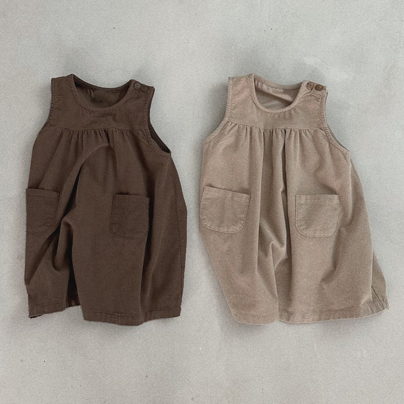 INS estilo coreano ropa de otoño e invierno para niñas nuevo vestido de moda estilo occidental PANA cuello redondo chaleco falda de muñeca