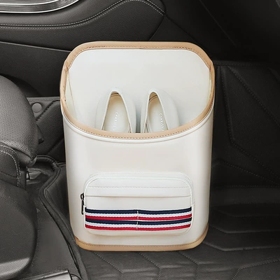 Multi-functional car shoe box Car storage bag/box - striped-beige-upgraded-and-thickenedwith-socks-storage