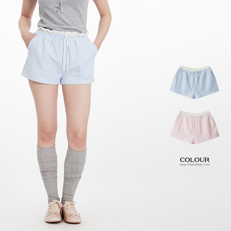 HeyHenry Striped Double Waist Design Casual Shorts Women American Style Hot Girl High Waist Loose Super Short Hot Pants