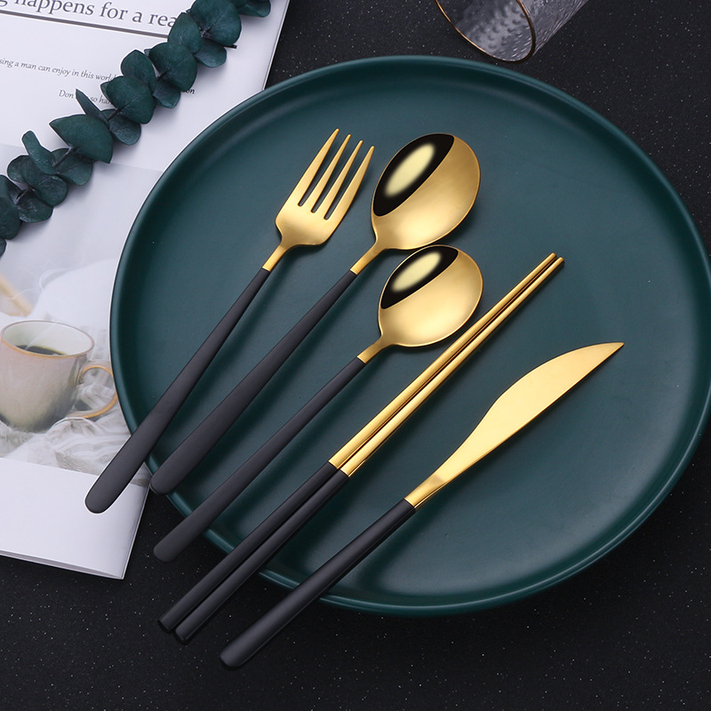 韩式304不锈钢刀叉勺套装长柄勺便携餐具勺叉食堂学生调羹饭盒勺