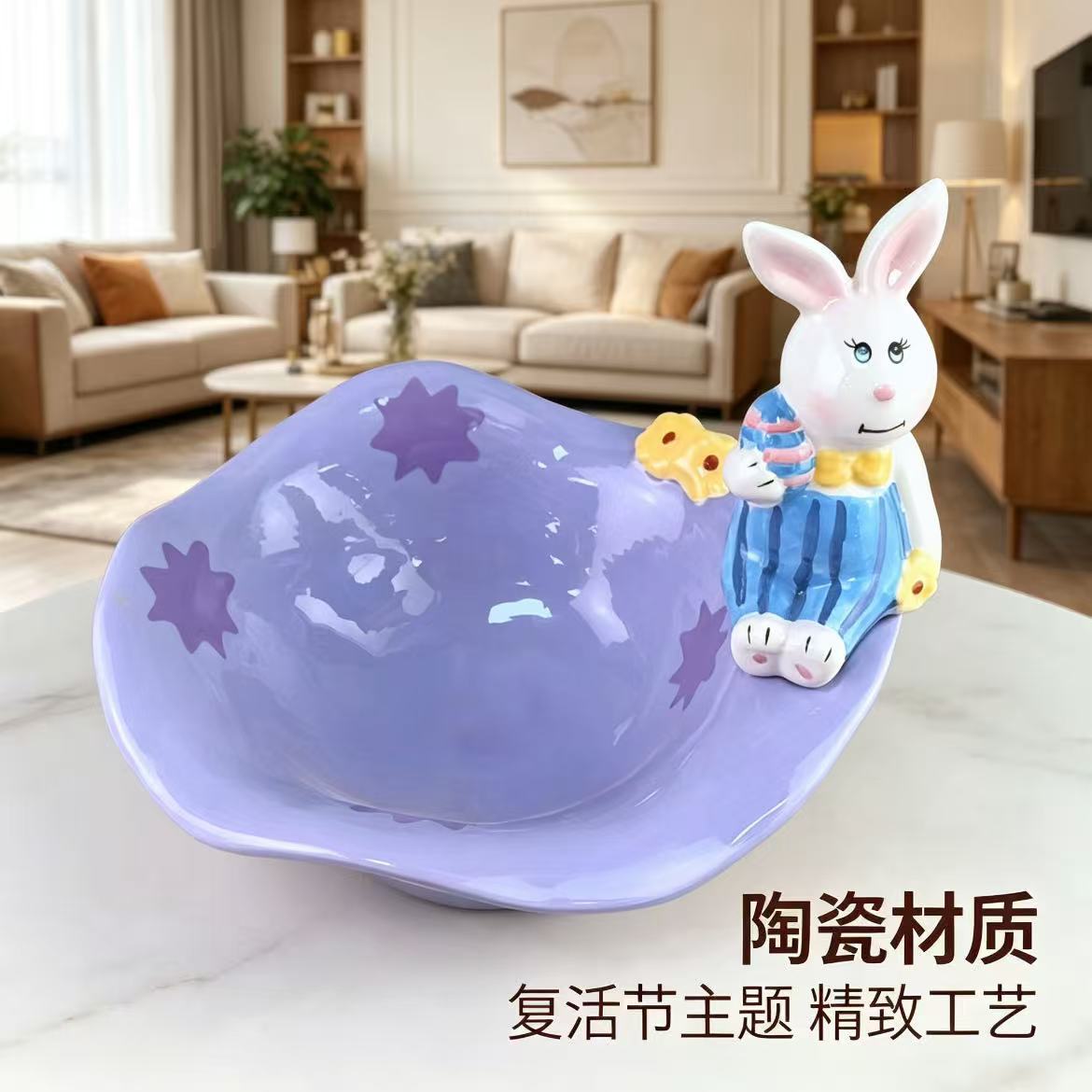 Creativo sombrero de paja conejo de pascua cerámica dulces tazón ensalada pintado a mano transfronterizo dulces galletas tazón de almacenamiento