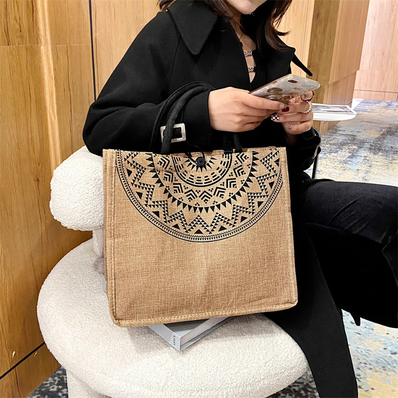 韩国原创购物袋亚麻布手提包女2022新款帆布公文包文件包单肩布包