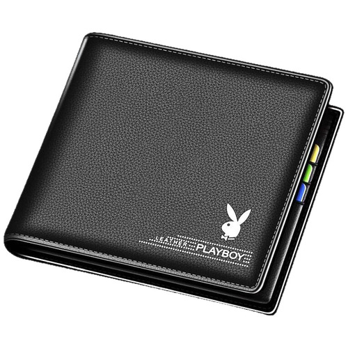 Playboy wallet, men's leather wallet, young students 'horizontal style, trendy authentic short wallet, thin style