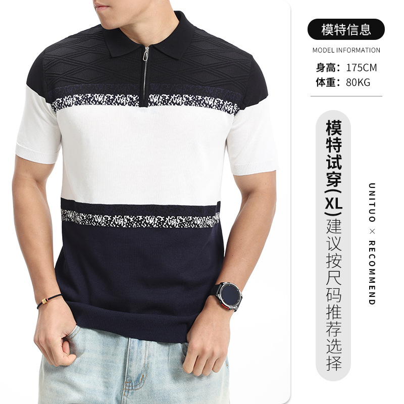 American Style Retro Polo de hielo de punto de hombre Casual de verano de alto nivel de camiseta de cuello de hombre