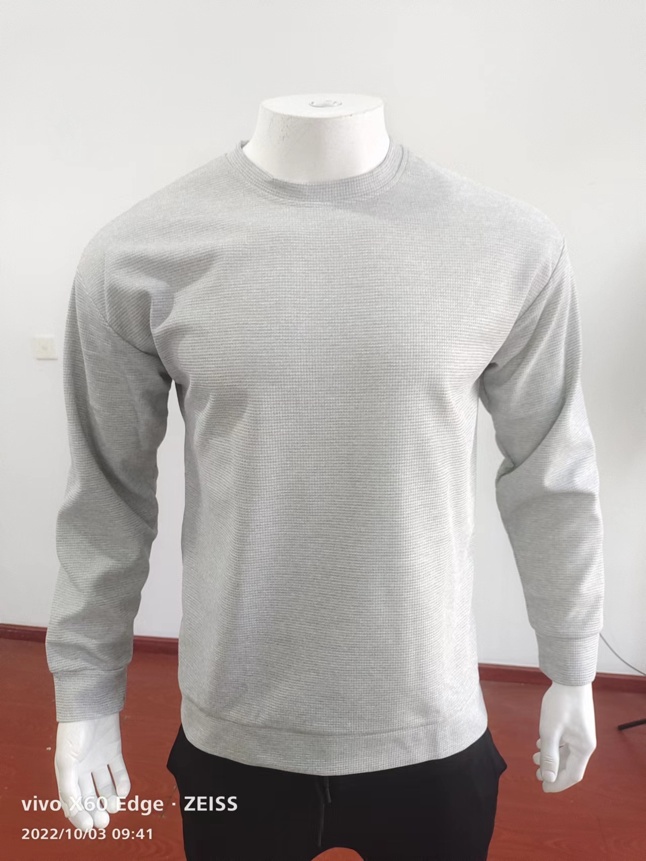 Men's T emu Solid Color Waffle Long Sleeve T-shirt Spring and Autumn New Round Neck Top for Men_voghion.com