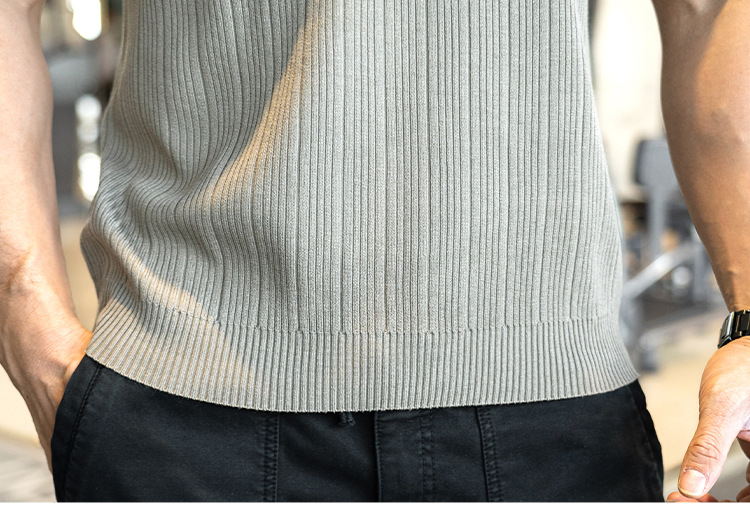 Polo in maglia da uomo scollo a v a righe verticali casual_voghion.com