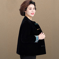 新中式妈妈装秋双面穿外套贵夫人洋气金丝绒上衣老人衣服一件代发