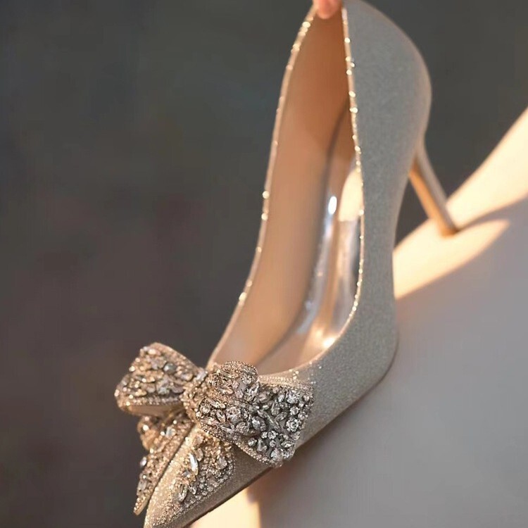 Fall into Galaxy designer wedding shoes bridal shoes bow high heels women's crystal shoes