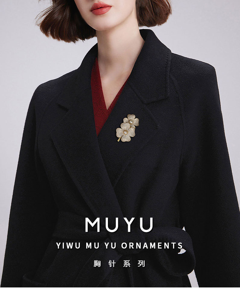 法式复古幸运草胸针小众时尚百搭四叶草胸花新品网红潮