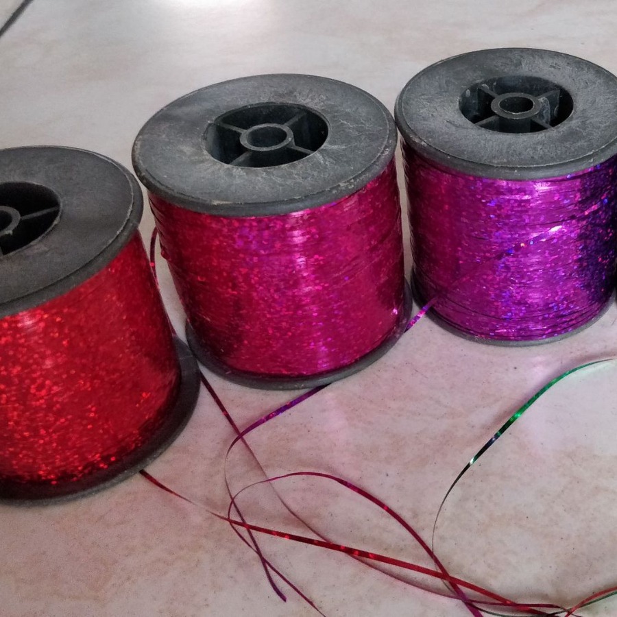 涤纶单丝和桃红亮片扁丝合纺纱深宝兰金属亮片丝0.3mm黑色扁亮丝