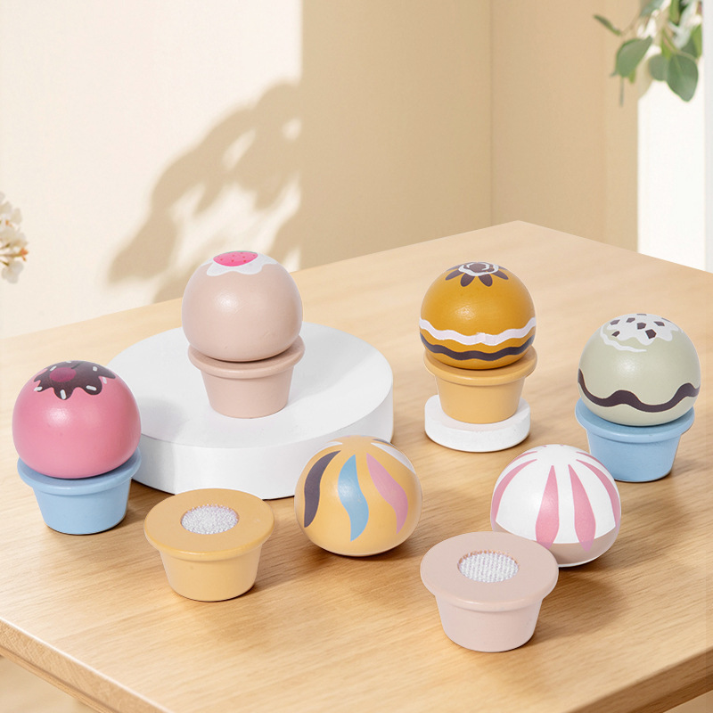Cross-Border Children's Wooden Simulation Ice Cream Cake Pretend Play Toys Kindergarten Early Education Educational Wooden Toys