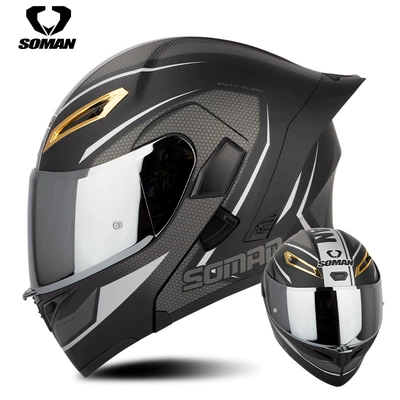 Motosiklet kaskı (dəbilqə) helmet double lens exposure helmet - black-and-gray-track-with-silver-plating-s