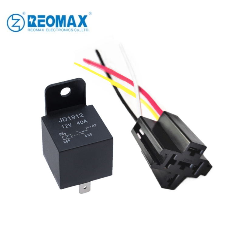 JD1912汽车继电器12V 40A四脚塑背车用继电器带插座线束通用款