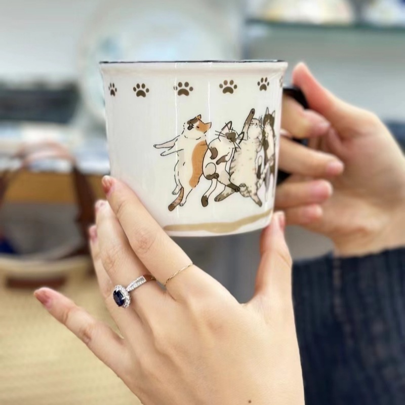 楽喵招き猫マグカップ家庭用陶磁器カップ朝食カップオフィスエナメルカップ水カップコーヒーカップ|undefined