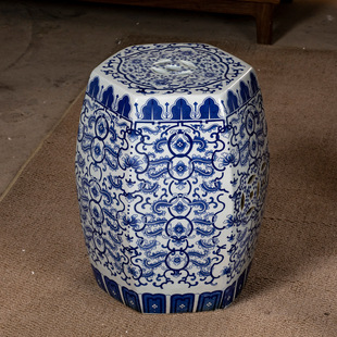 Blue and White Porcelain Sofa, Living Room, Cool Stool, Ceramic Drum Stool, Shoe Changing Stool, Pure Hand-Painted New Chinese Style Retro Shoe Changing Stool