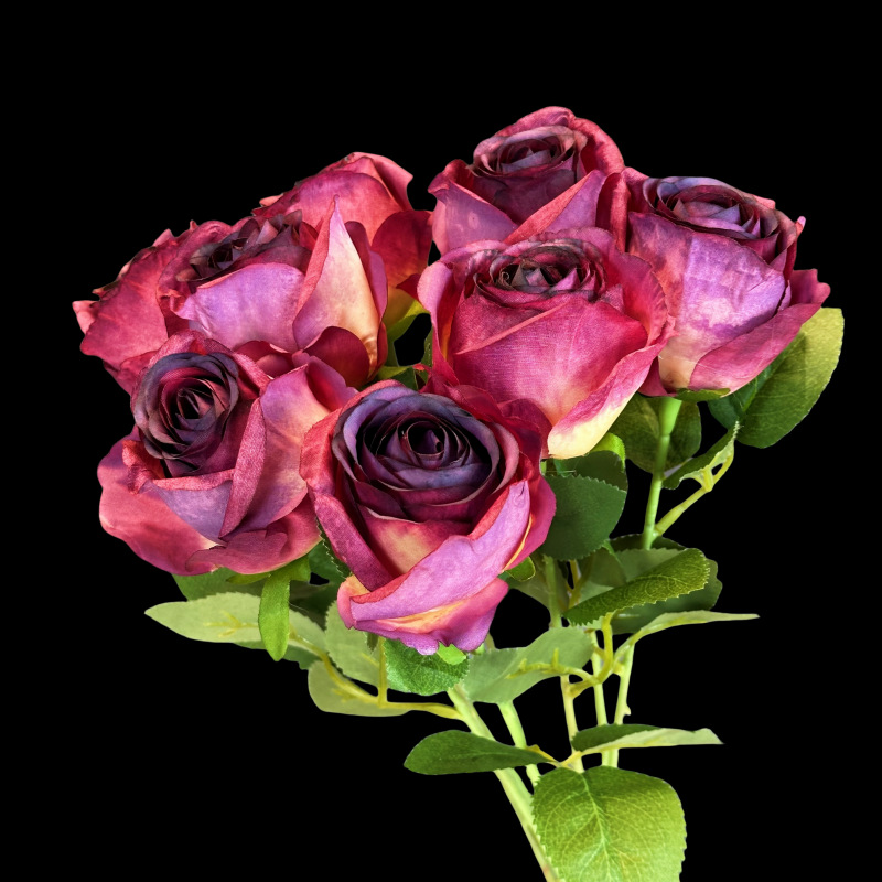 Flor artificial, rosa individual, pintura al óleo al horno, rosa retro, decoración de boda en el hogar, decoración, decoración de flores falsas al por mayor