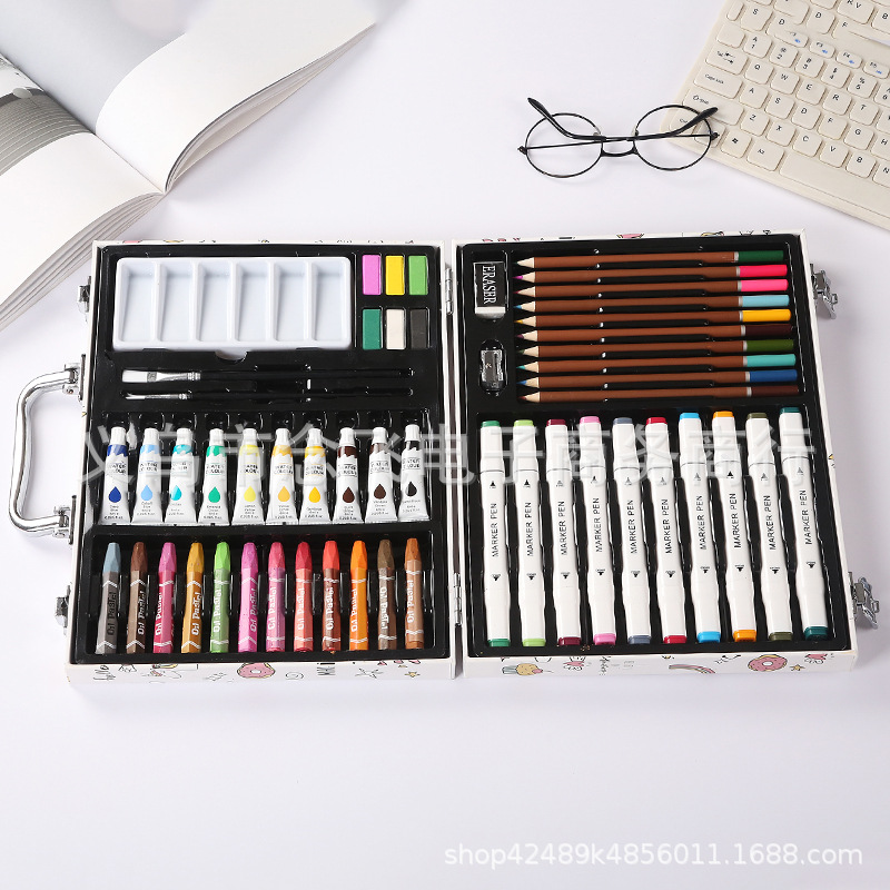 53 Piezas marca pluma traje de regalo de los niños pintura color lápiz crayón pincel papelería acuarela pluma traje