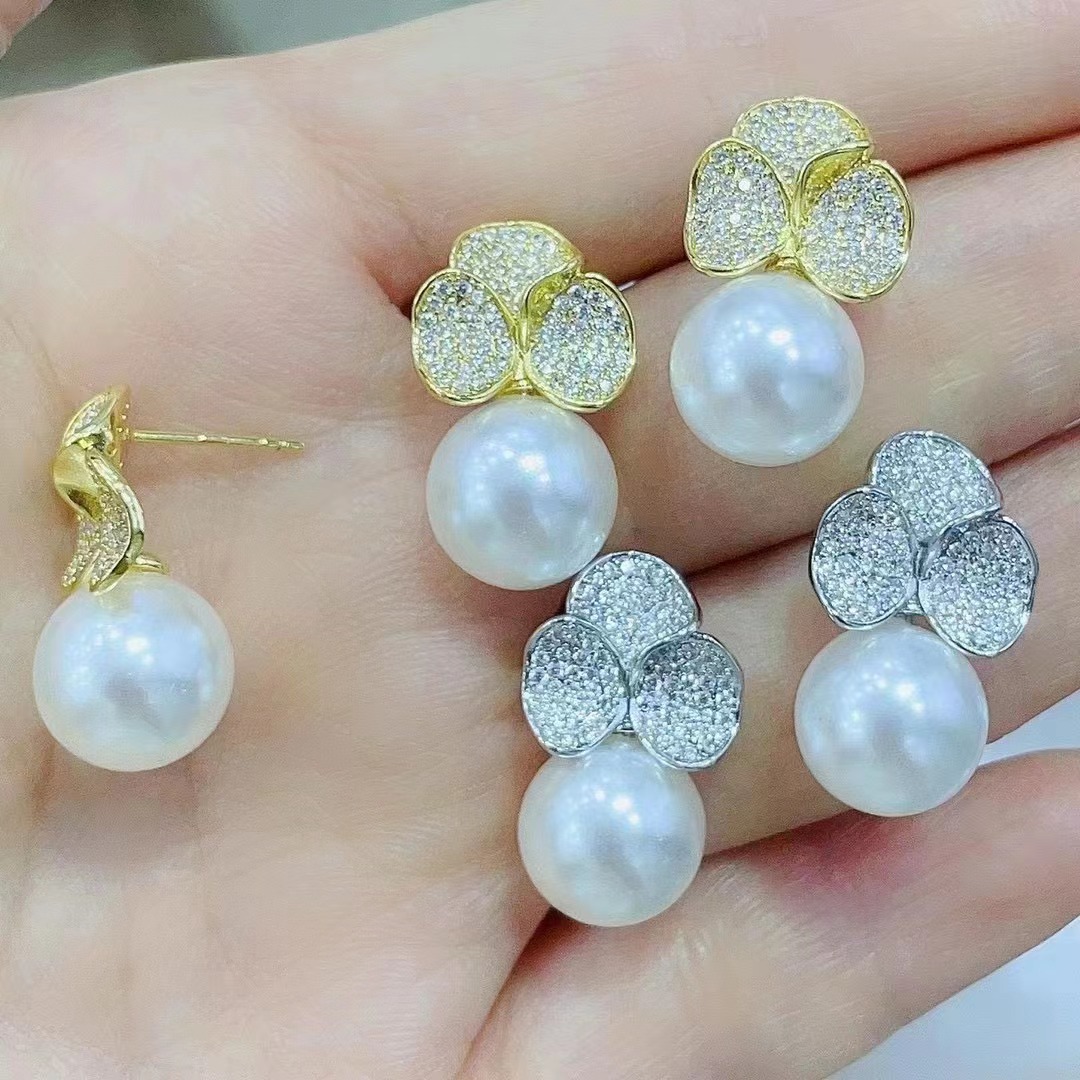 10g Weight Artificial Pearls Inlay Material Earrings Classification 1 Pair Quantity Fashion Shamrock Copper Plating Artificial Pearls Earrings 1 Pair