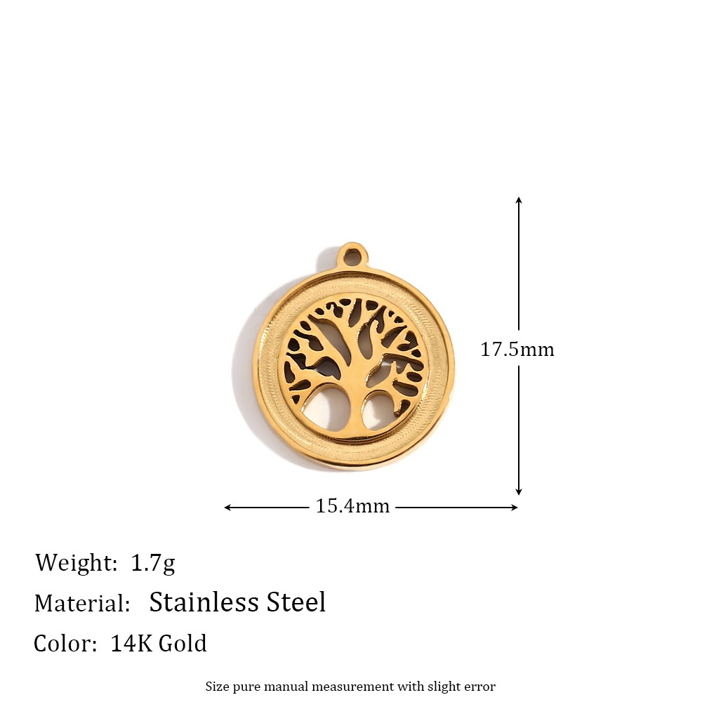 Hollow Concave Edge Tree of Life Circle Pendant-Gold